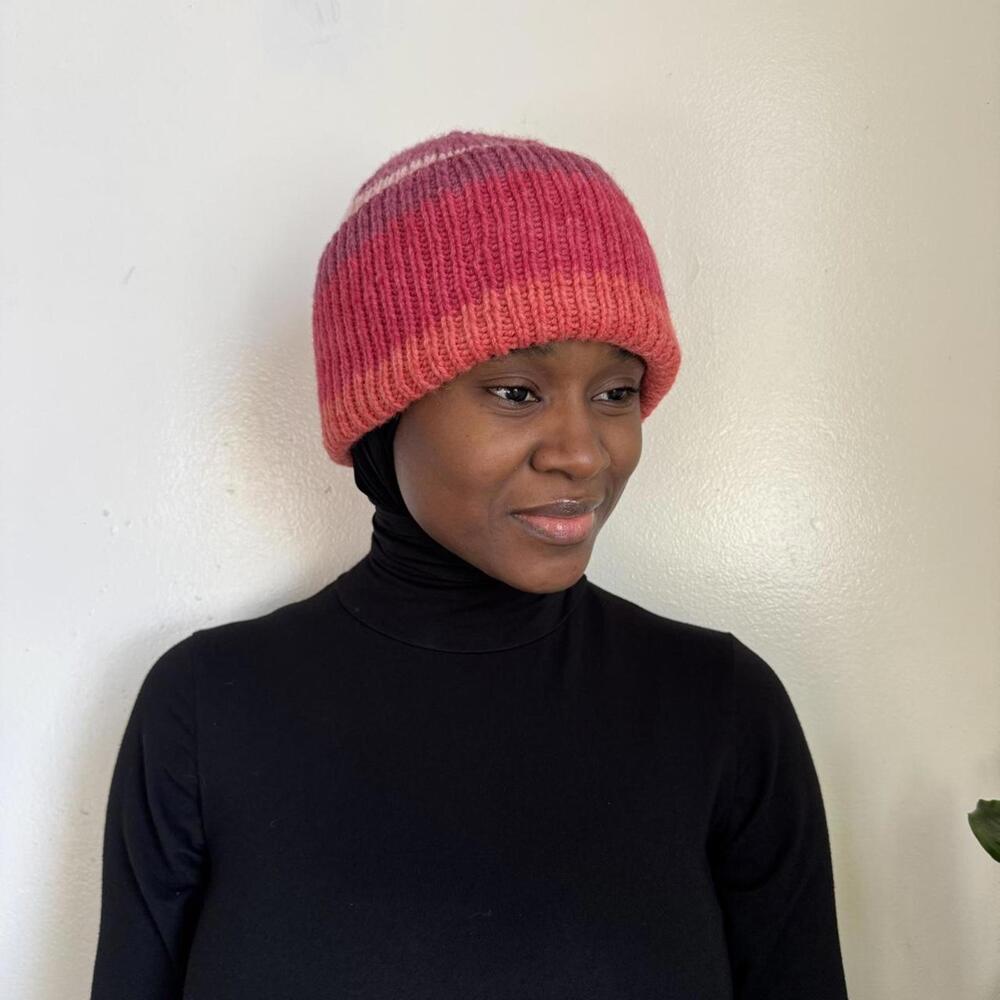 Ombre Ribbed Knit Beanie‎ Hat | Pink & purple Gradient Winter hat